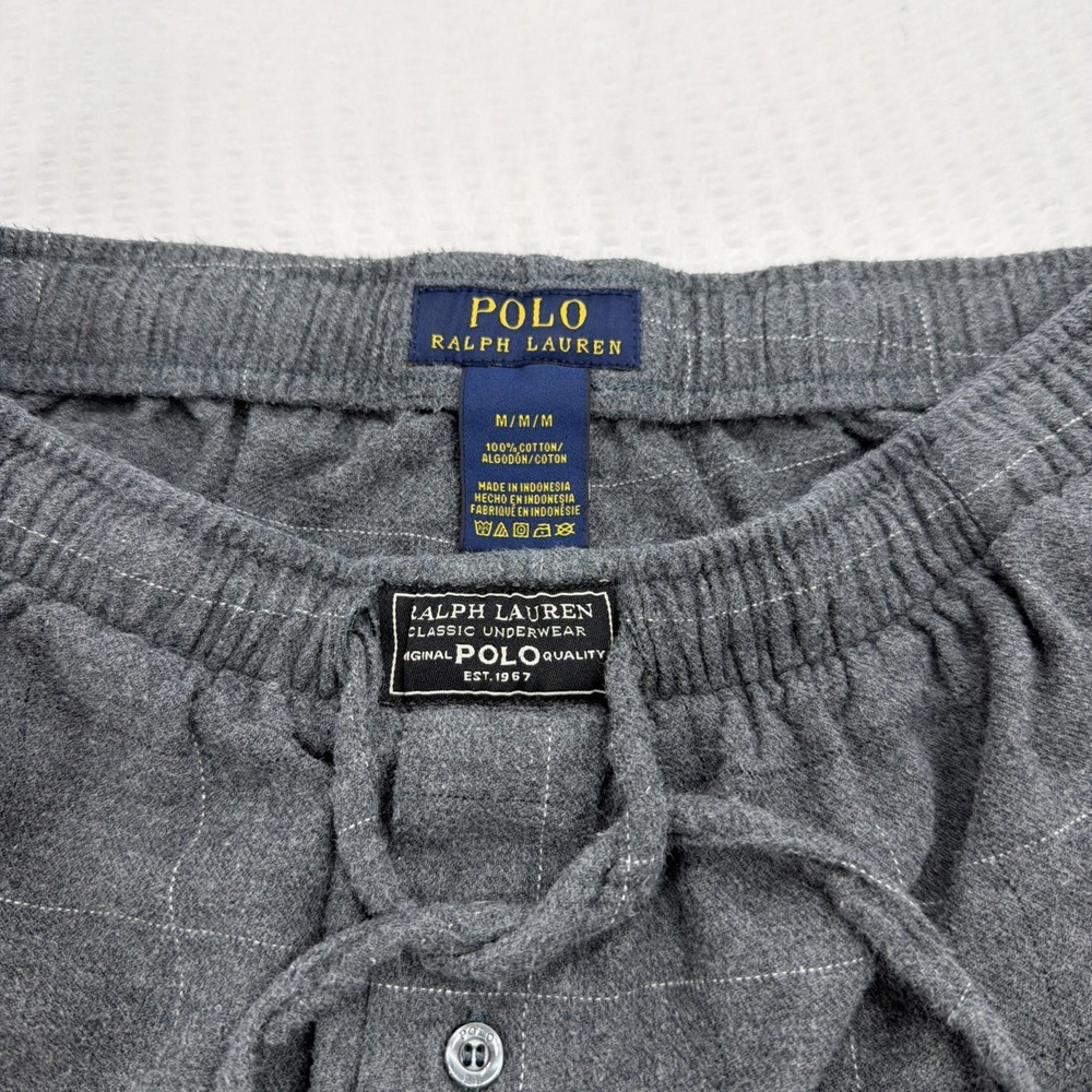 Pajama Pants Men M Grey Windowpane Polo Ralph Lauren Plaid pony Loungewear